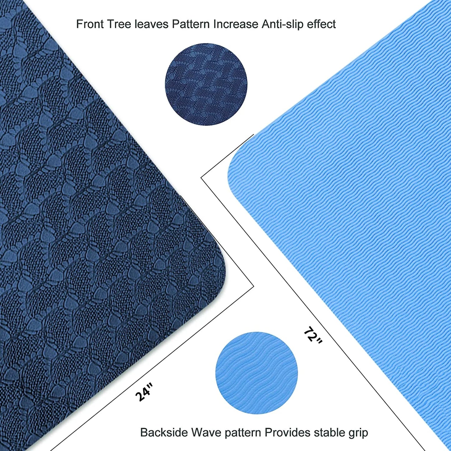 Yoga Mat 72 X 24'' Exercise Mats 8Mm TPE Non-Slip Extra Thick High-Density Eco Friendly for Yoga Workout Pilates Yoga Mats for Women Men